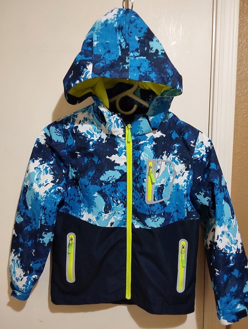 🌺 Like New Top & Sky Kids' Hooded Rain Jacket with Neon Zippers
